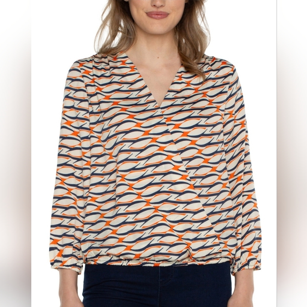 Liverpool Print Surplice V-Neck Top Blouse Lava Geo Orange Black Large